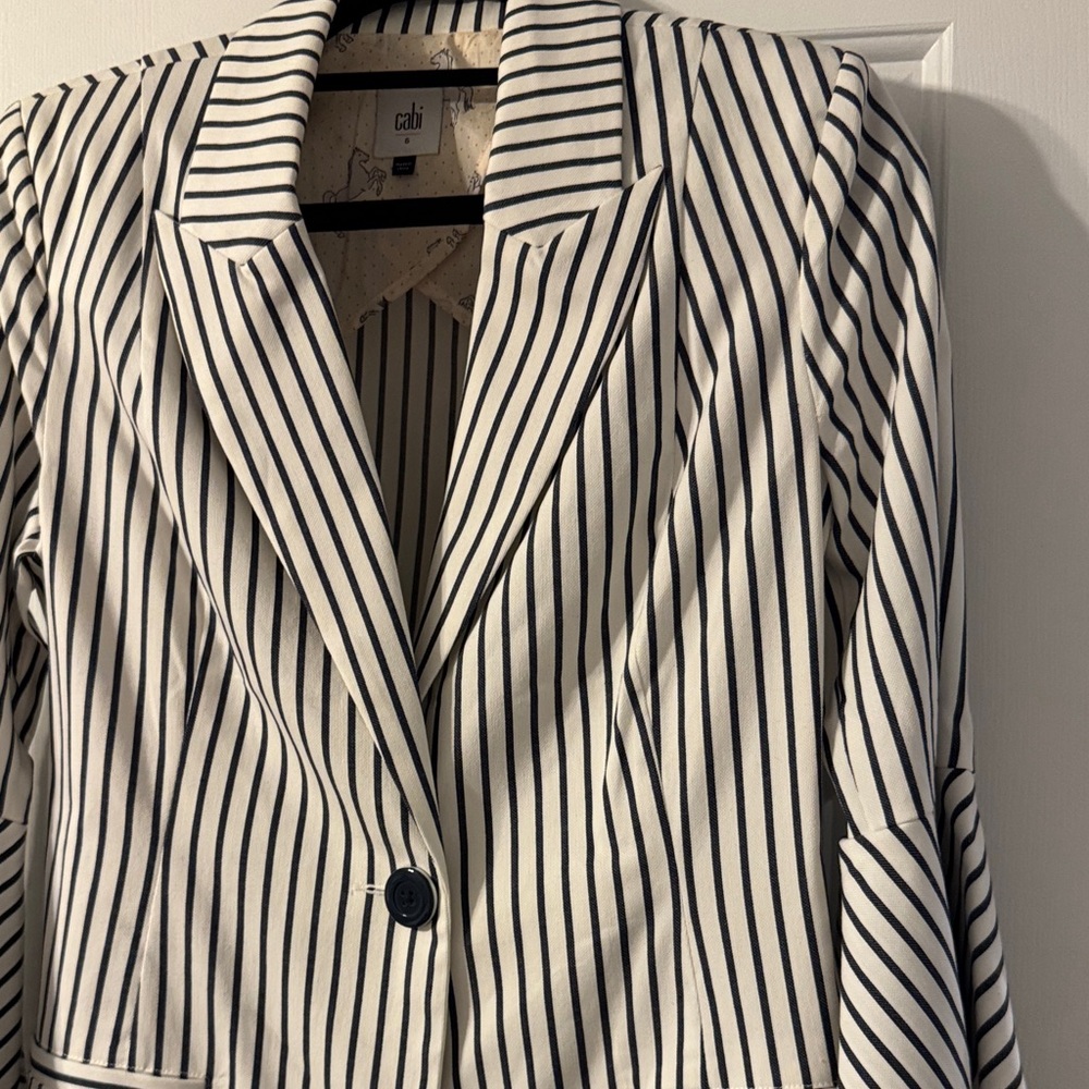 CAbi Navy and White Striped Jacket